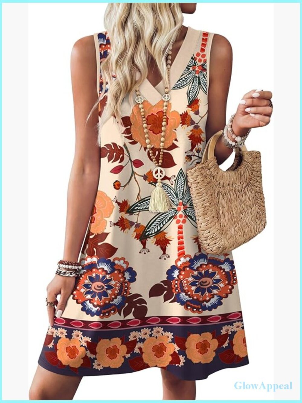 Sleeveless V-Neck Floral A-Line Dress with Pockets